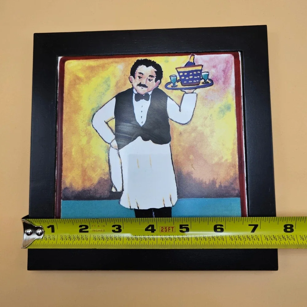 Charming Waiter Serving Tray Tile‎ Art Framed Wall Decor